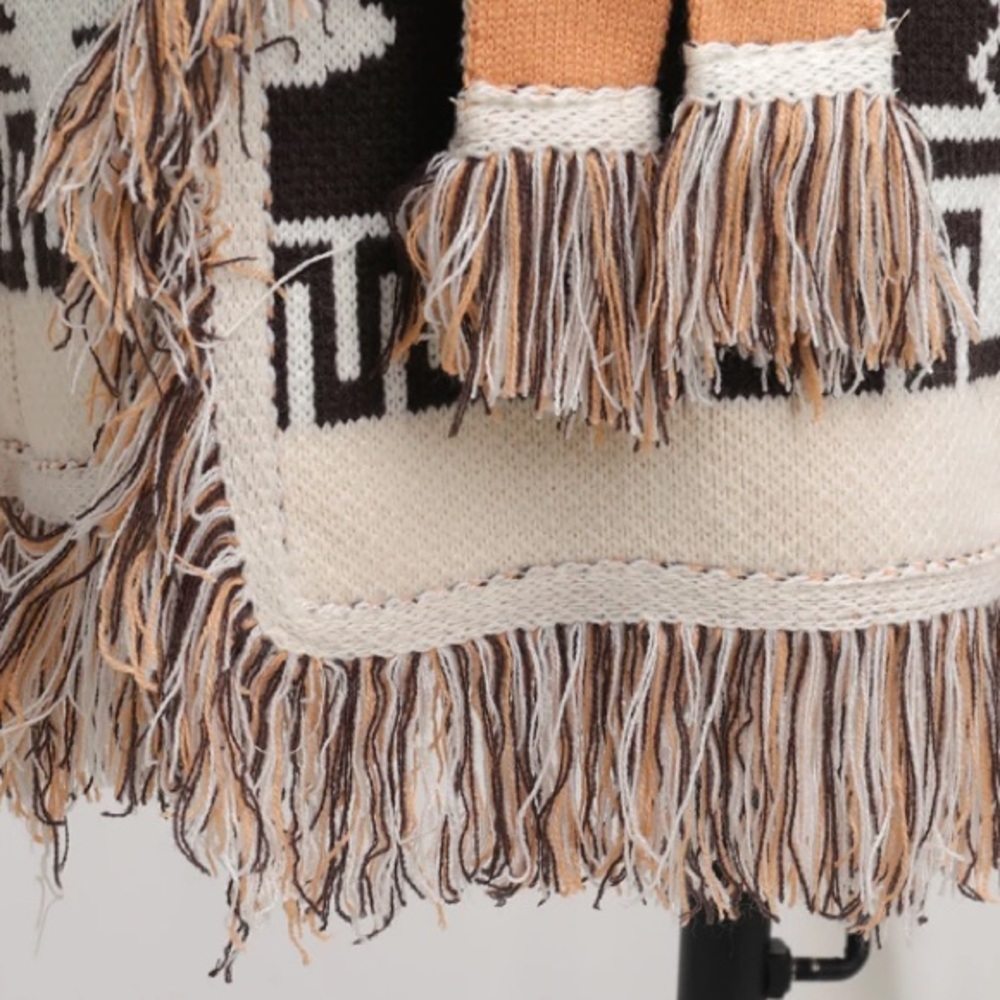 SOLD OUT Aztec Tribal Cowichan Fringe Cardigan Sweater Wrap - Picture 8 of 8